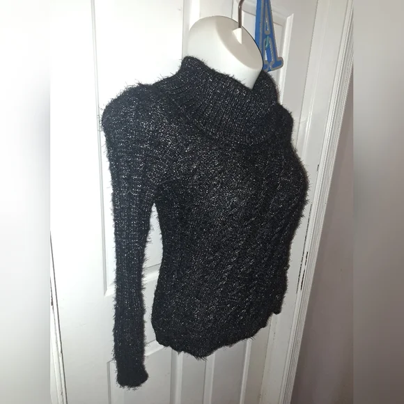 🆕️ Belldini Black Label Women's Lurex Cowl Neck Eyelash Sweater Sz S - Picture 2 of 9